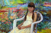 «Arina in her garden», oil, canvas, 35″х43″ (90×110 cm), 2014.