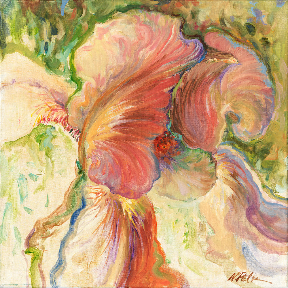Delicate iris, 14×14 inches (35×35 cm), oil on linen, 2018.