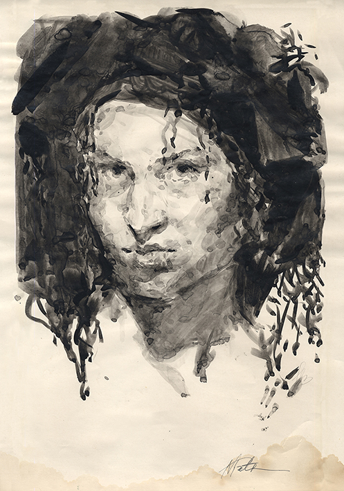 Portrait in a black headscarf